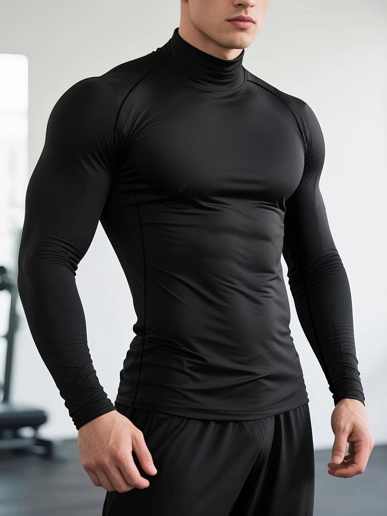 Men’s Black Raglan Mock Neck Compression Sports Top