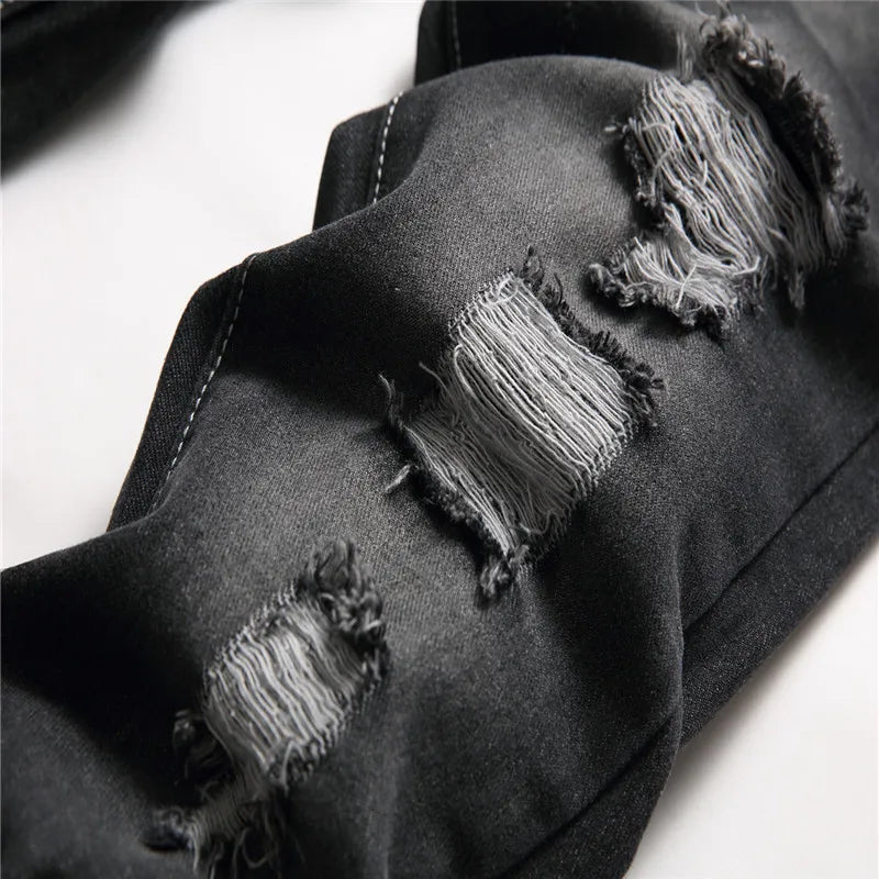 Denims Boy Children Jeans Straight Pants Ripped Hole Mid Waist Washed Distressed Pockets Streetwear 2025 Big Kids Trousers