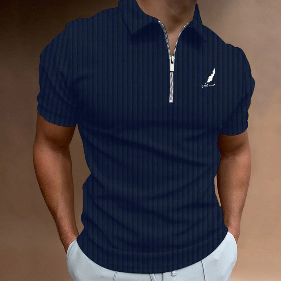 Men's Summer Half Chain Vertical Striped Short Sleeved Polo Shirt Is a Fashionable Choice for Casual Wear and Figure Enhancement