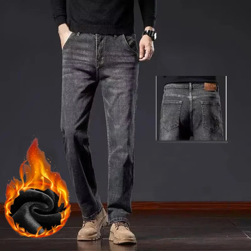 Snow Warm Plush Denim Pants
