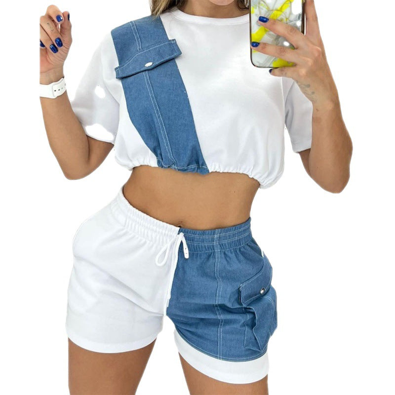 The Denim Short Sleeve Shorts Set