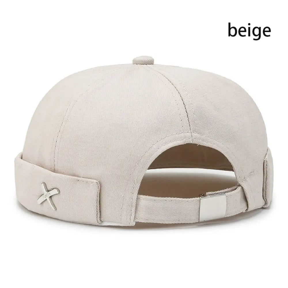 Casual Retro Brimless Hat PU Leather Adjustable Melon Skin Caps Solid Color Docker Cap Autumn Winter