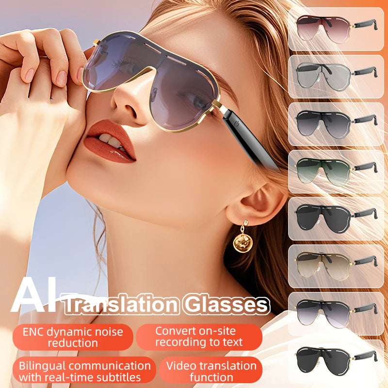 AI Smart Glasses RealTime Translation Bluetooth Sunglasses Hands-Free Call Music Voice Control Gradient Lens for Travel Business