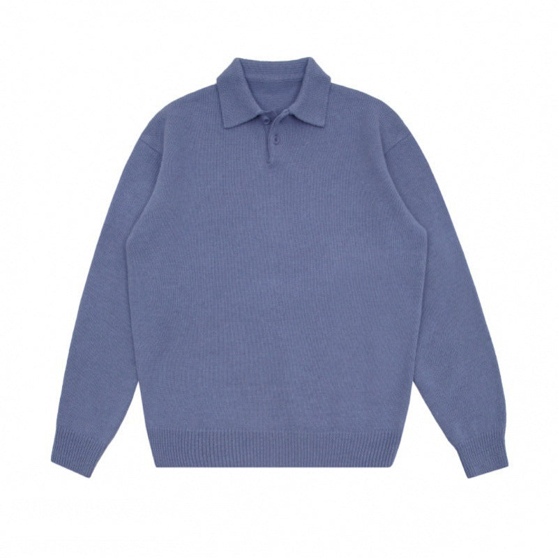 Men's Polo Collar Knit Sweater Loose Casual Sweater