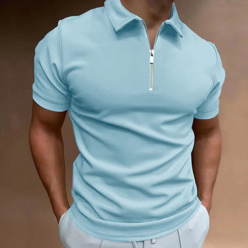 Men's Solid Color Collar Half Zipper T-shirt