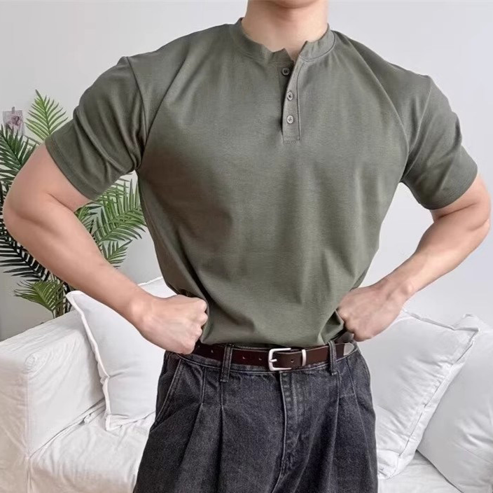 Mens Cotton Henley Neck Short Sleeve T-Shirt