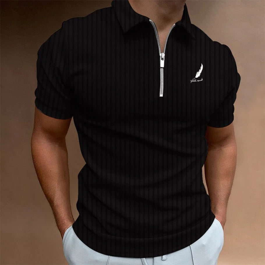 Men's Summer Half Chain Vertical Striped Short Sleeved Polo Shirt Is a Fashionable Choice for Casual Wear and Figure Enhancement