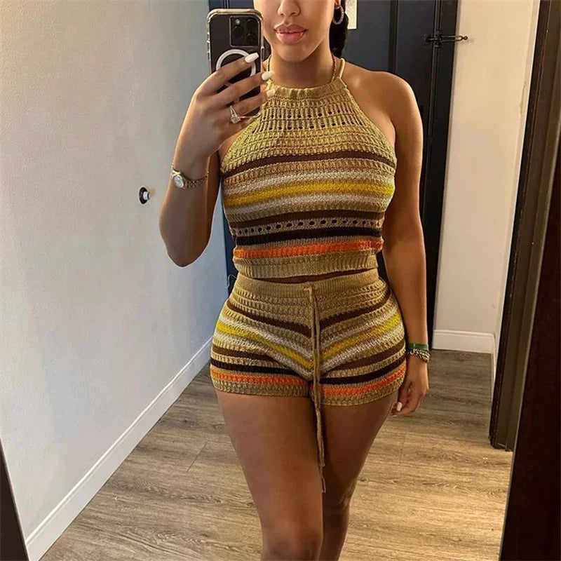Women Suits Hhanging Neck Lace-up Sleeveless Backless Tops
