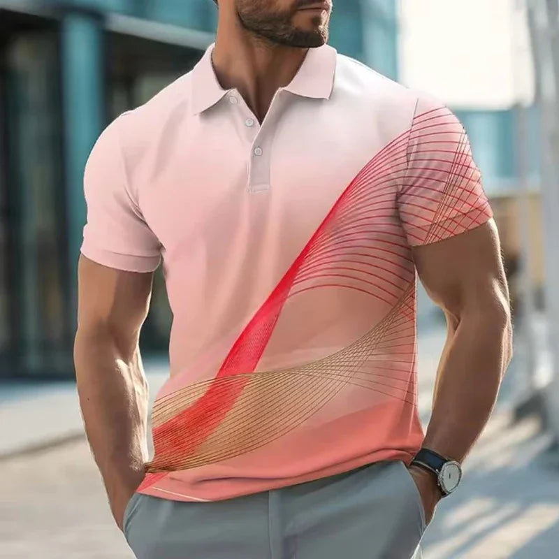 Summer Men's Short-sleeved Breathable Button Up 3D Digital Printed Polo Shirt Casual Simple Pattern Popular Top in America