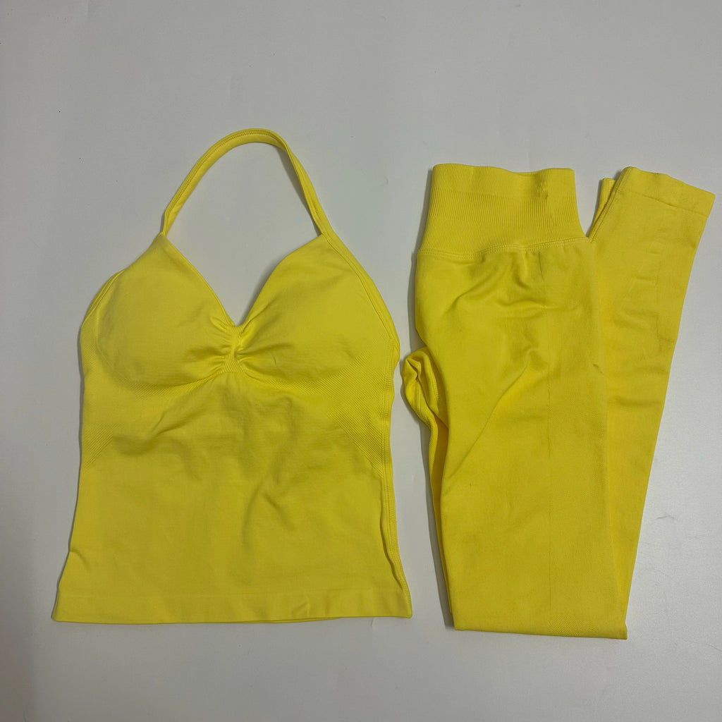 2 Pieces Set Yoga Leggings Set Women Backless Tank Tops High Waist Scrunch Gym Suit Fitness Clothes Outfit Yoga Set