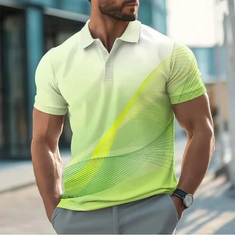 Summer Men's Short-sleeved Breathable Button Up 3D Digital Printed Polo Shirt Casual Simple Pattern Popular Top in America