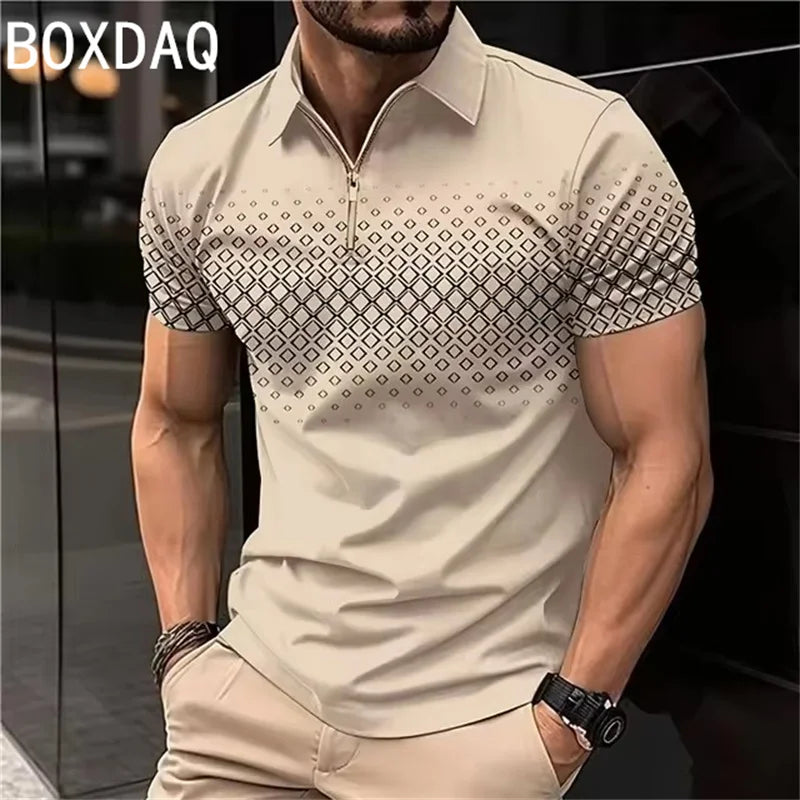 Vintage 3D Gradient Letter Printed Polo Shirt