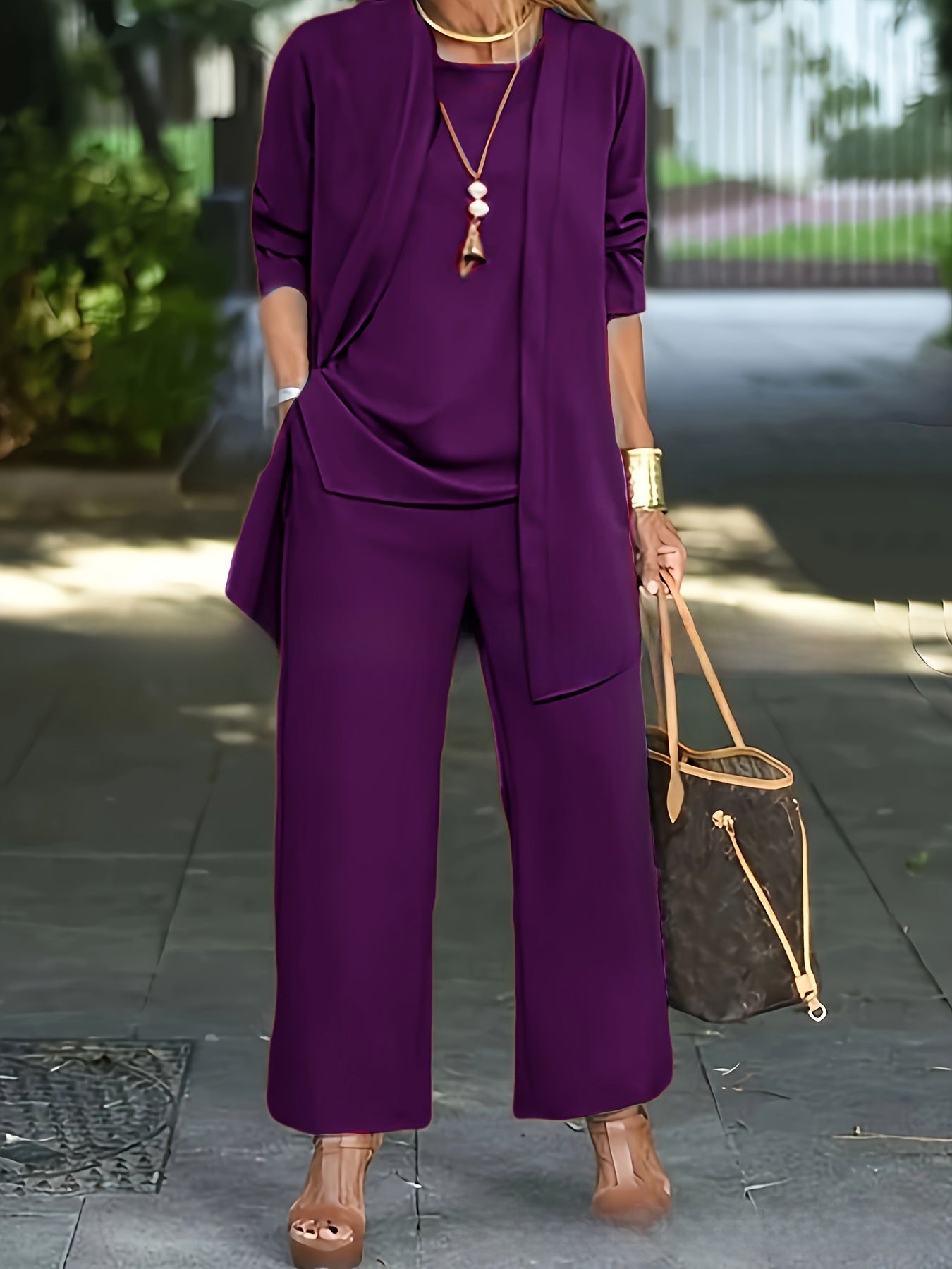 The Solid Color Split Womens Pants Suit