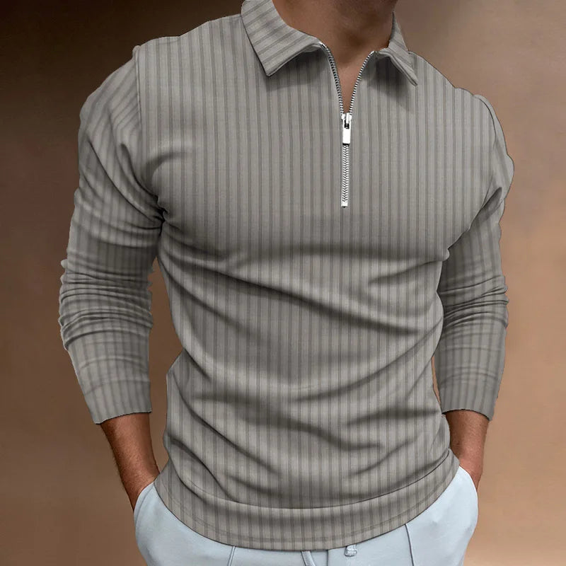 Cross-border spring and autumn men's POLO shirt fashion trend zipper striped long-sleeved men's polo shirt