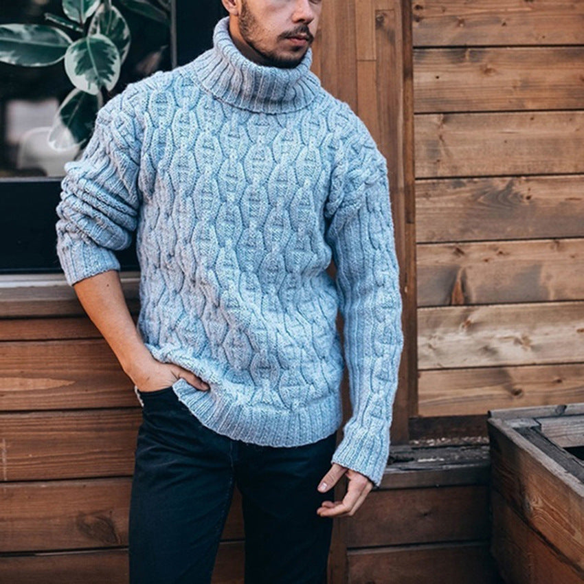Men's High Neck Diamond Twist Knit Sweater