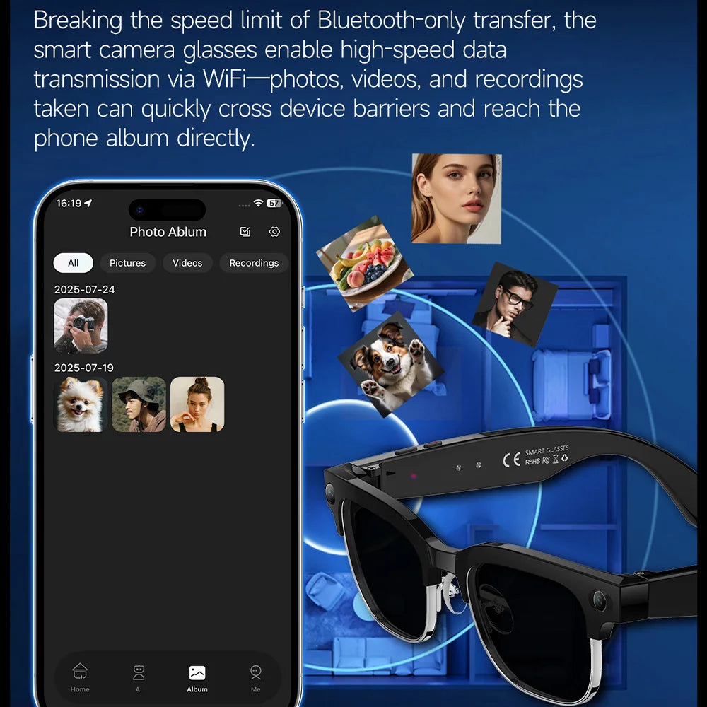 AI Smart Glasses with 8MP Camera Video Recording 100+ Languages Translation Sunglasses Bluetooth Call Music Play Men Women 2025