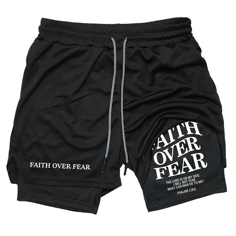 Fashion 2-in-1 Running Workout Shorts for Men Christian Gym Athletic Comfortable Shorts Phone Pocket Towel Loop Activewear Short