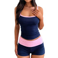 CYL-Womens Sporty Fashion Two Piece Set Sleeveless Top And Casual Shorts For Women Lounge Beach Wear