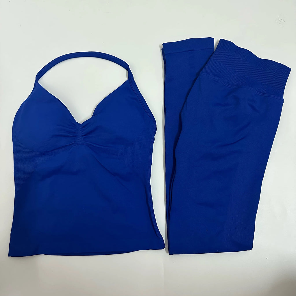 2 Pieces Set Yoga Leggings Set Women Backless Tank Tops High Waist Scrunch Gym Suit Fitness Clothes Outfit Yoga Set