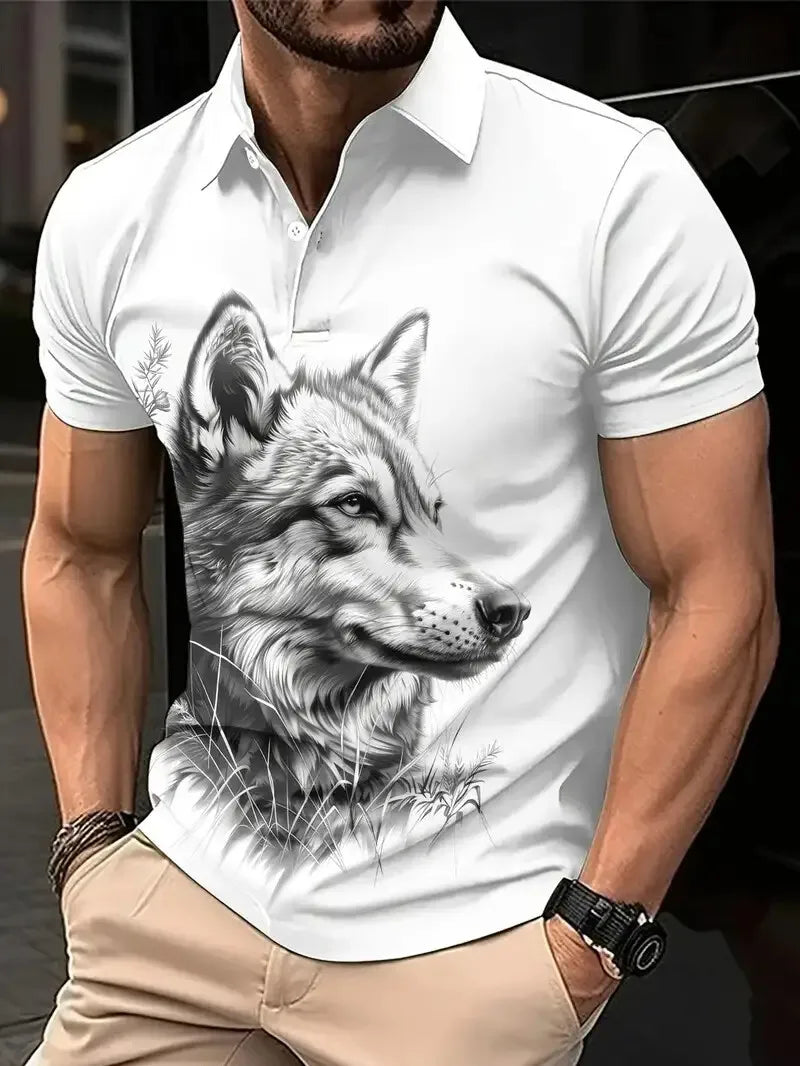 Men's Polo shirt Animal Graphic Print Outdoor Casual O Neck fine horse Short Sleeve Street Fashion  Male Oversized Clothing