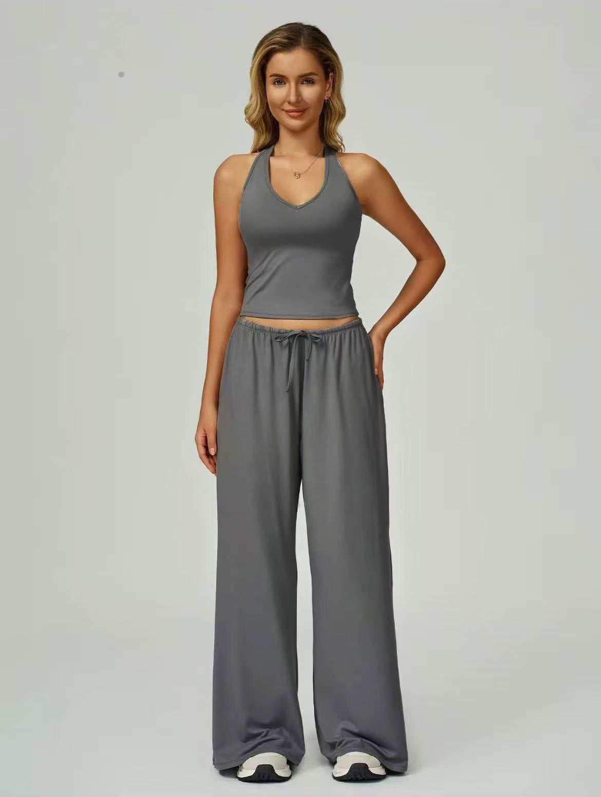 Sleeveless Vest and Wide-Leg Pants Set