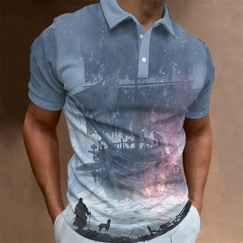 Vintage Man Polo Shirts 3D Sailing Print Summer Short-Sleeve Clothing Men Casual Streetwear Fashion Loose Men' Daily Wear New