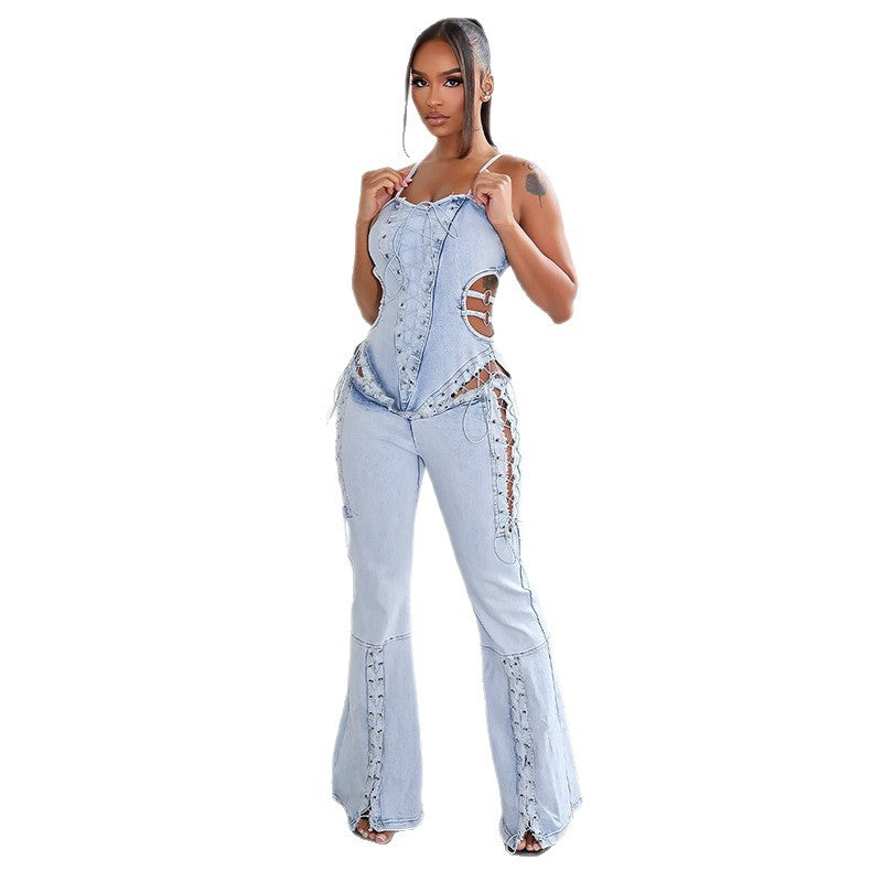 Women's Slimming Denim Strap Jumpsuit