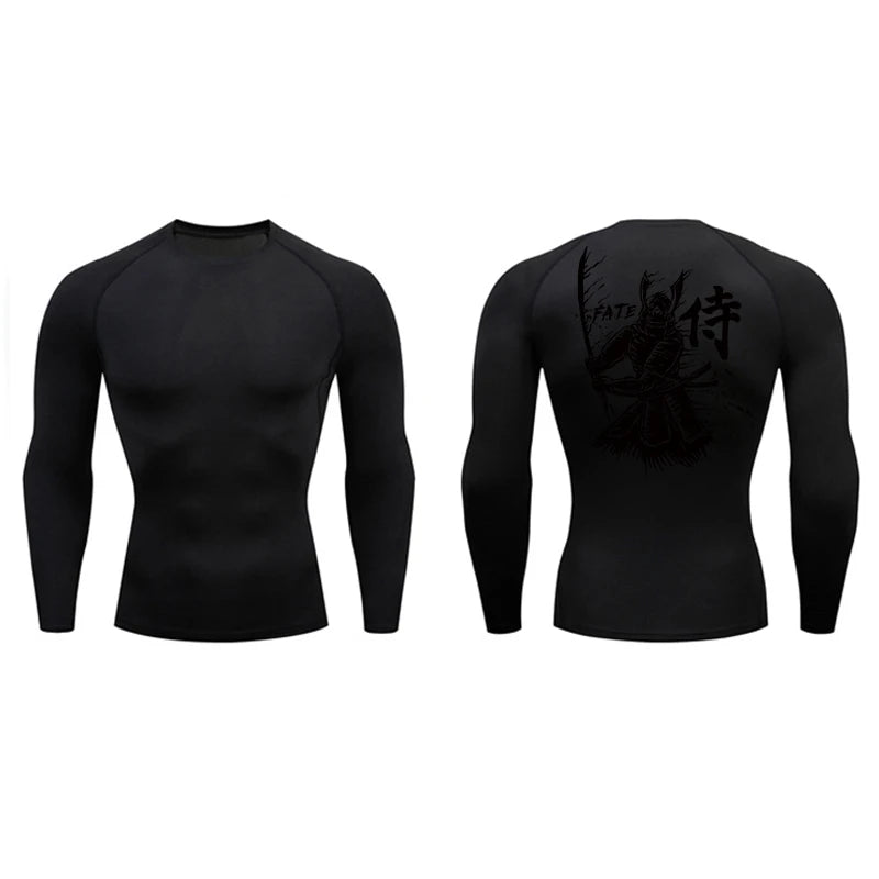 Dragon Blossom Print Compression Shirt for Men Athletic Quick Dry T-shirts Gym Workout Running Tees Long Sleeve Tops Activewear