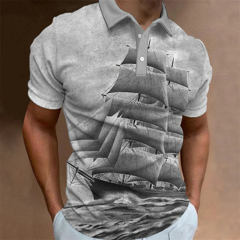 Vintage Man Polo Shirts 3D Sailing Print Summer Short-Sleeve Clothing Men Casual Streetwear Fashion Loose Men' Daily Wear New
