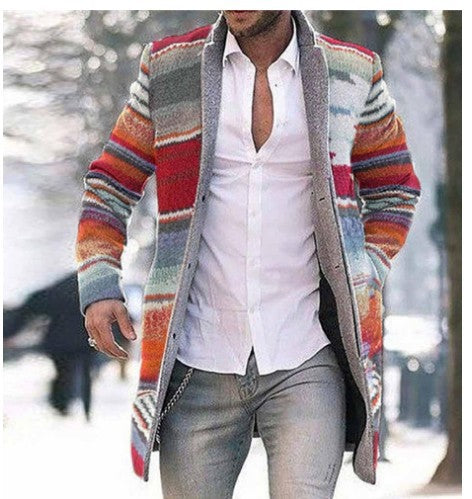 2023 Men's Fashion Long Printed Trench Coat