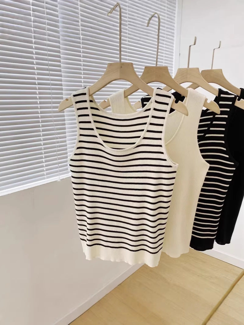 Striped U-Neck Knitted Vest for Women