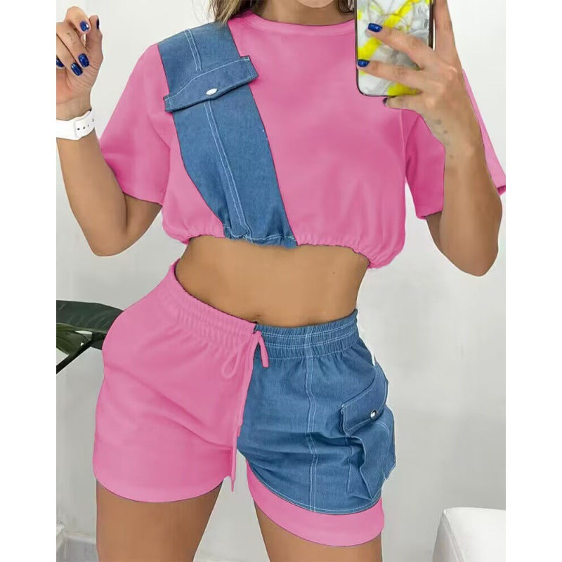 The Denim Short Sleeve Shorts Set