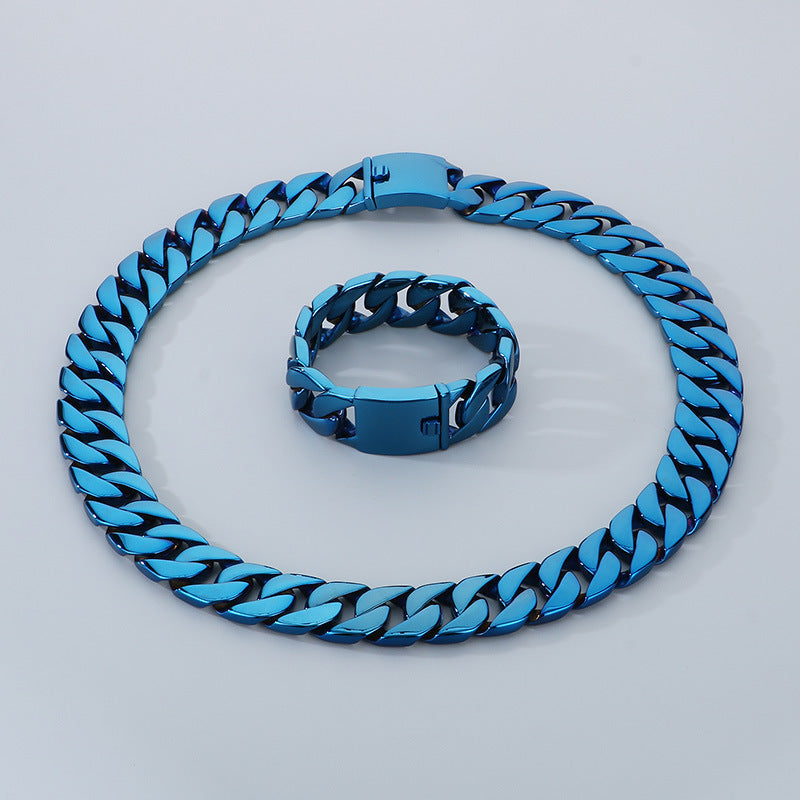 Hip Hop Cuban Chain Titanium Steel Necklace Bracelet Set