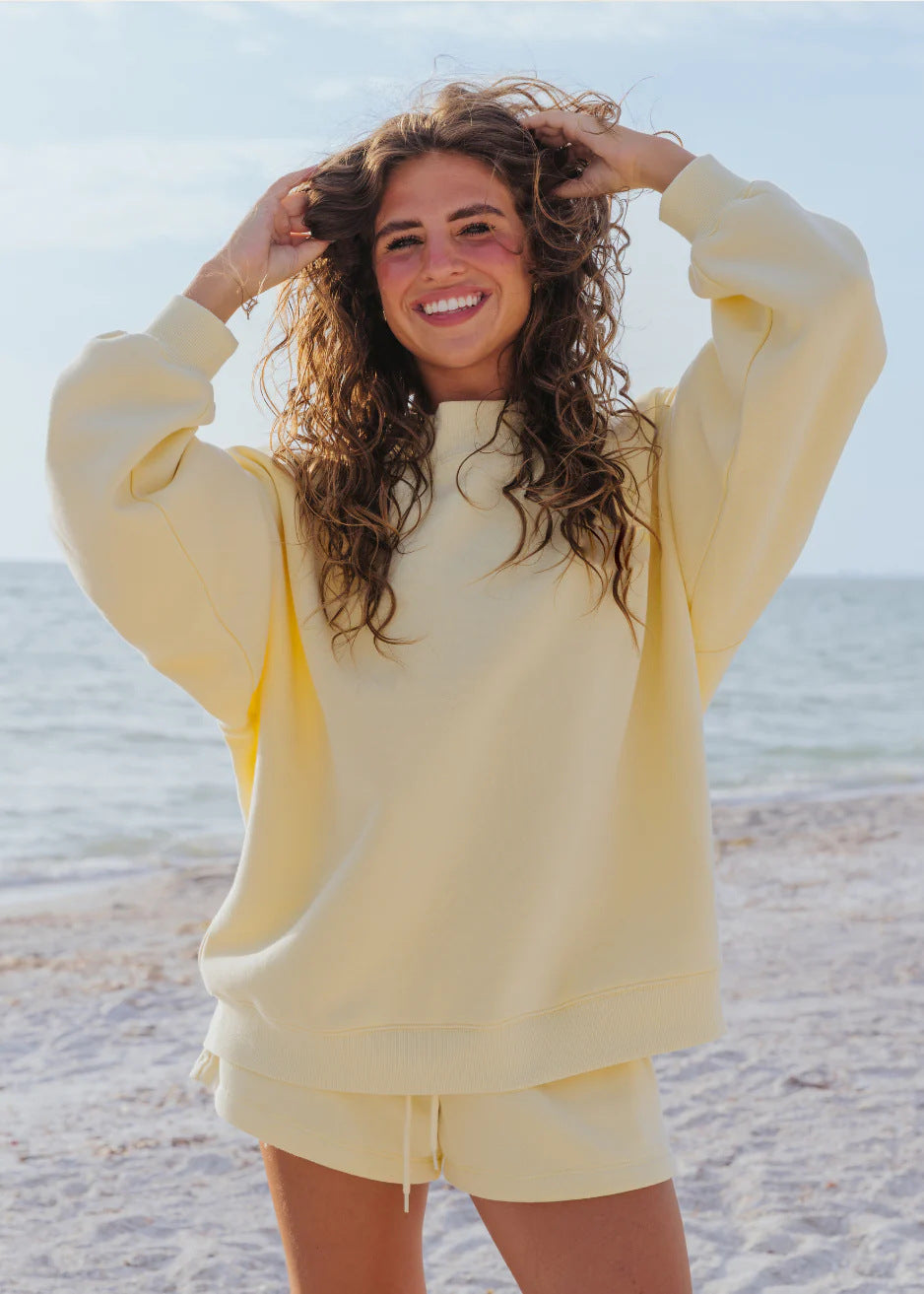 Round Neck Sweatshirt and Shorts Set
