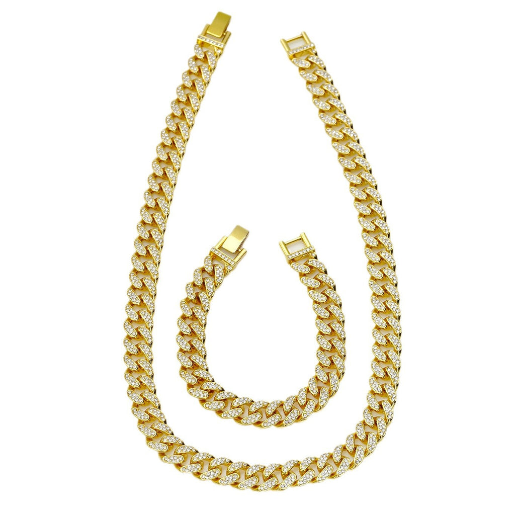 Men's Geometric Cuban Chain Necklace Bracelet Set