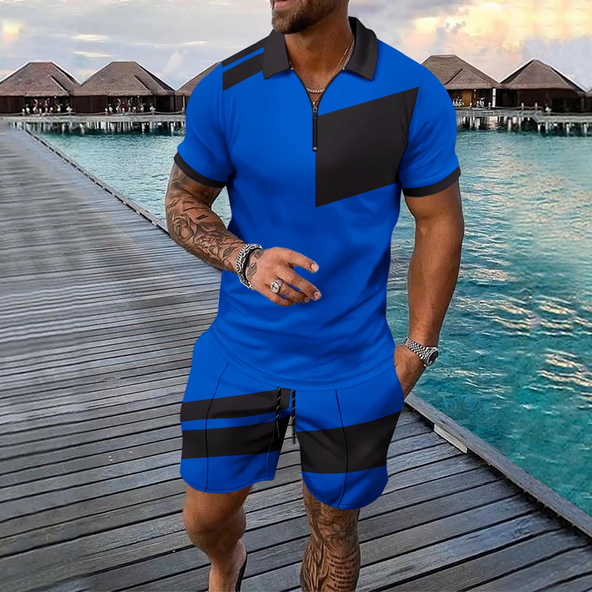 Polo Shirt for Men Shorts 2 Piece Outfit