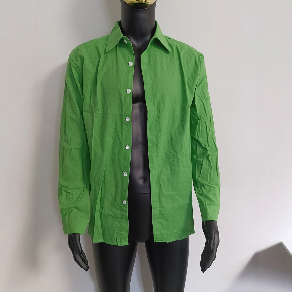 Solid-color cotton-linen shirt