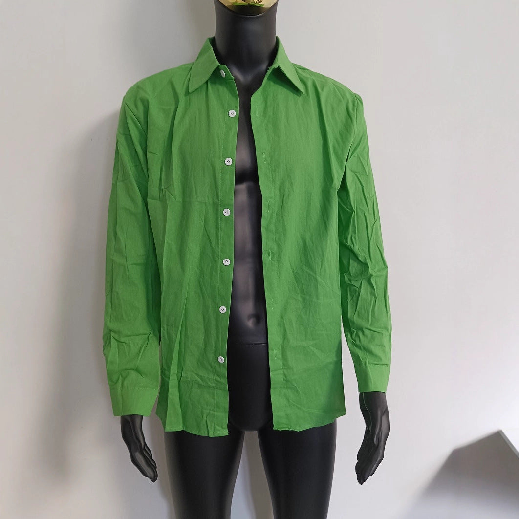 Solid-color cotton-linen shirt