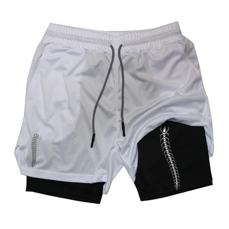 Print 2 in 1 Running Shorts for Men Gym Workout Compression Shorts with Phone Pocket Towel Loop Summer Sport Athletic Activewear