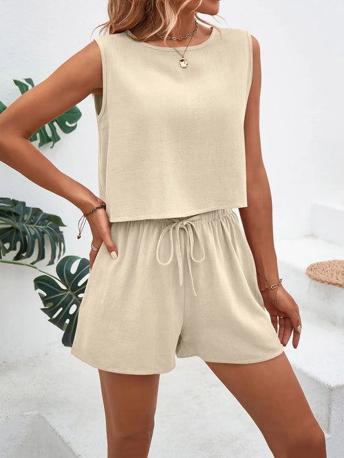 2026 New Fashion Vest+lace Up Shorts Two-piece Sets