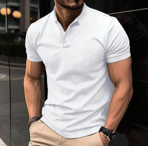 Stand Collar Polo Shirt, Short Sleeve