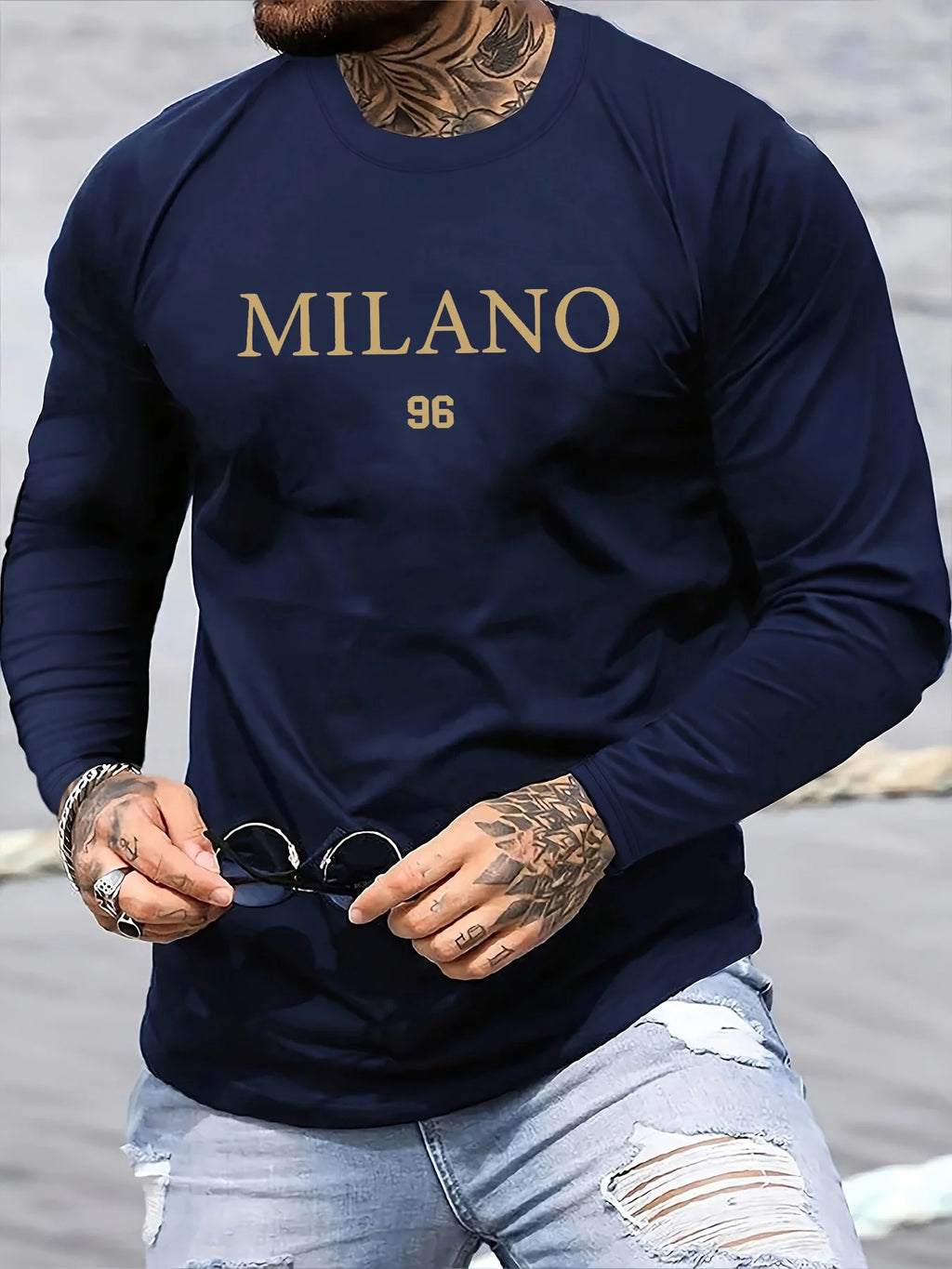 Milano 96 Letter Printed Round Neck Sports Long Sleeved T-shirt Top