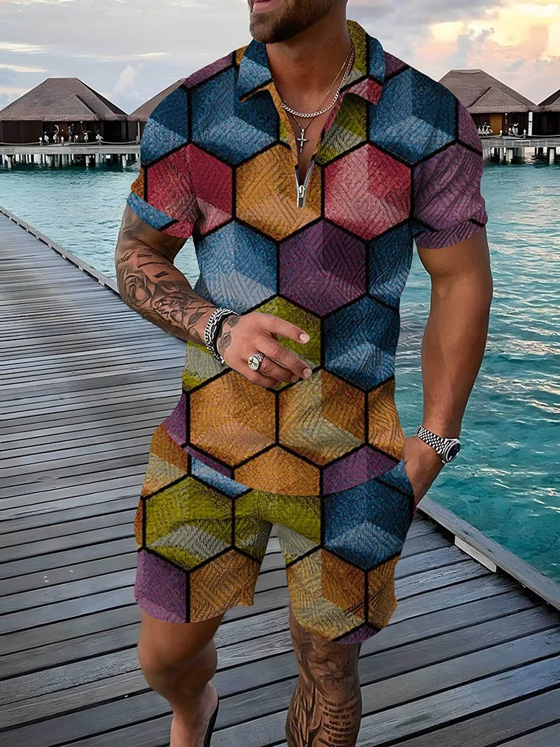 Casual Outdoor Travel Polo Shirt Shorts Suit