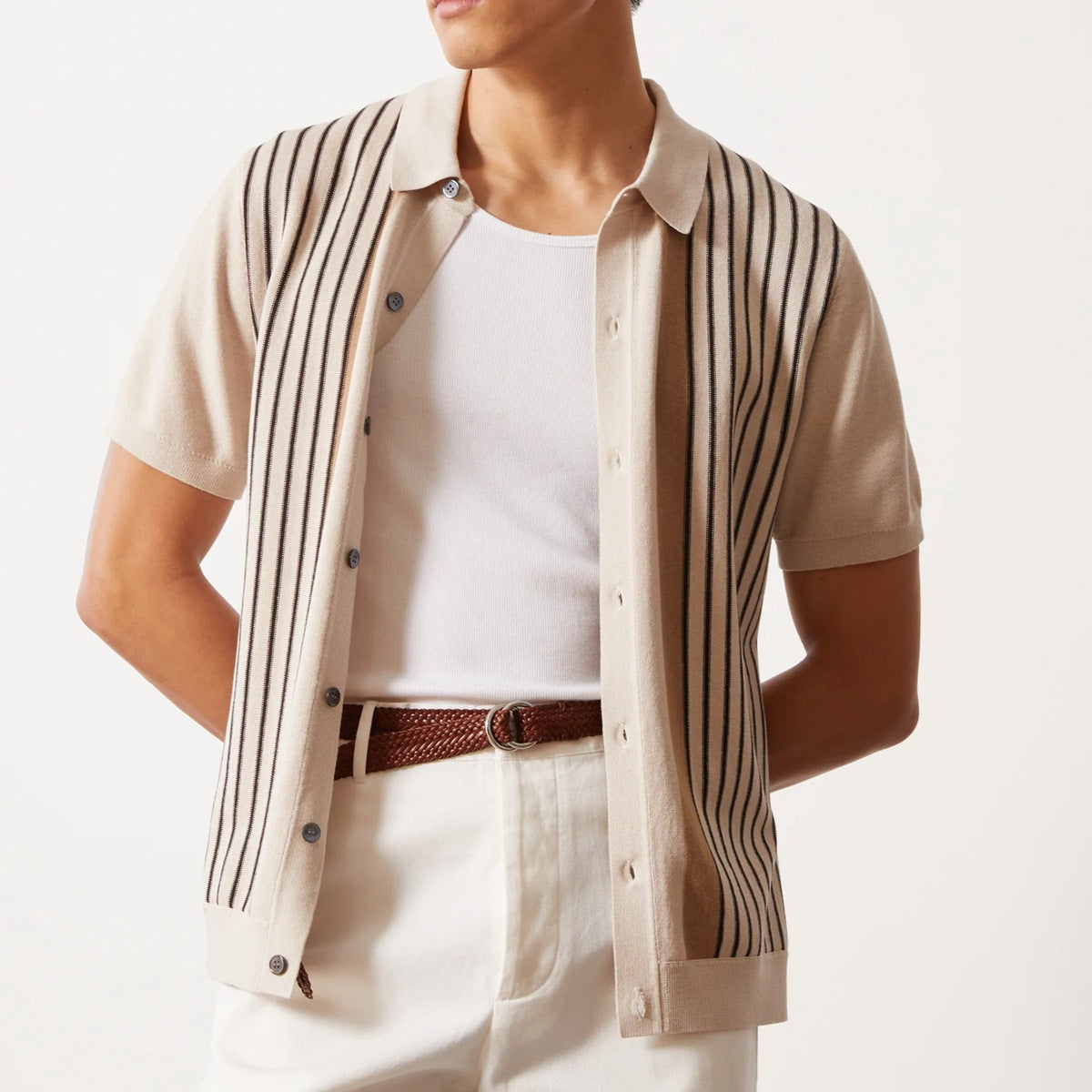 Men's Striped Short Sleeve Polo Shirt