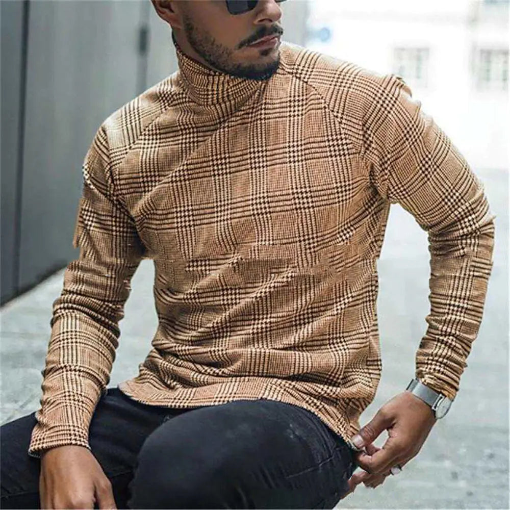 Long Sleeve High Neck Striped T-Shirt