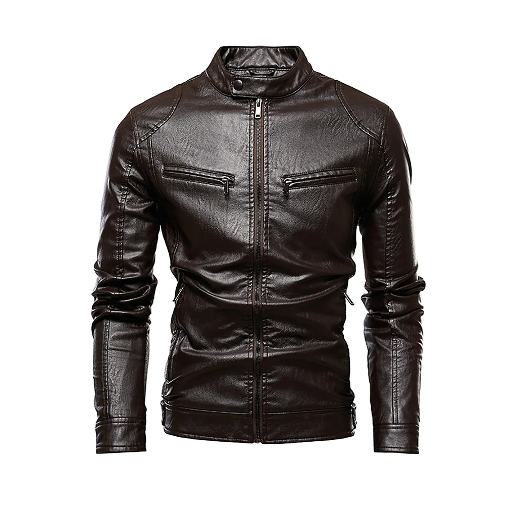 Men's Fleece-Lined PU Leather Jacket