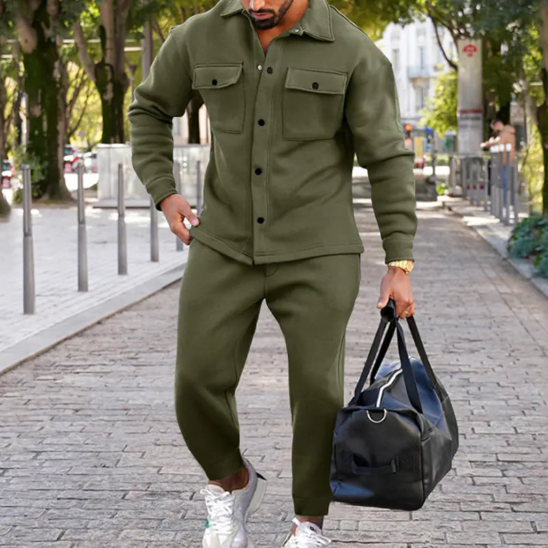 Suede Slim Fit Solid Color Two-Piece Suit for Men