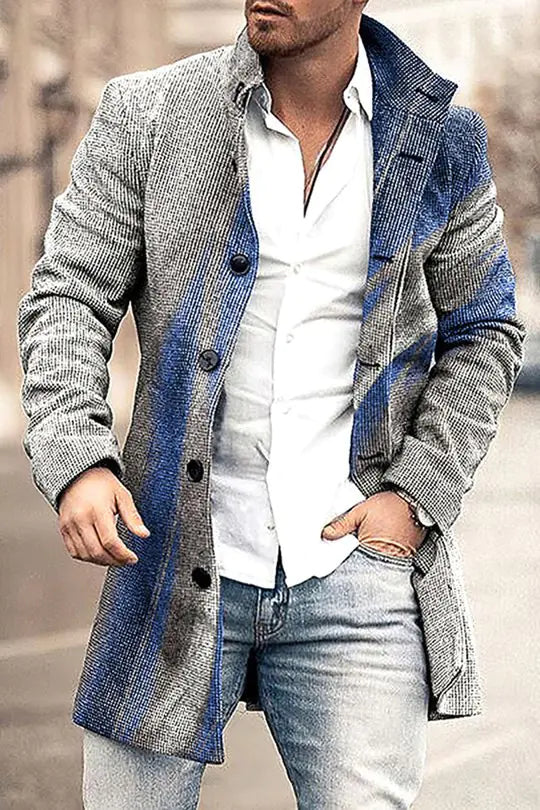 Men's Mid-Length Woolen Stand Collar Trench Coat