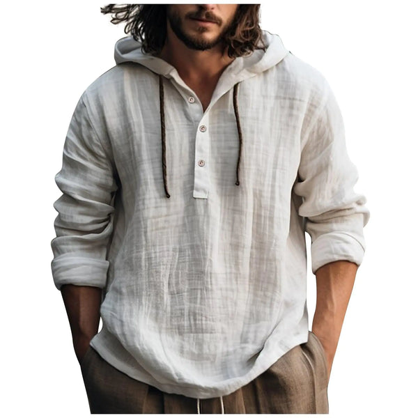 Linen  Button Down Long Sleeve Tops with Hood