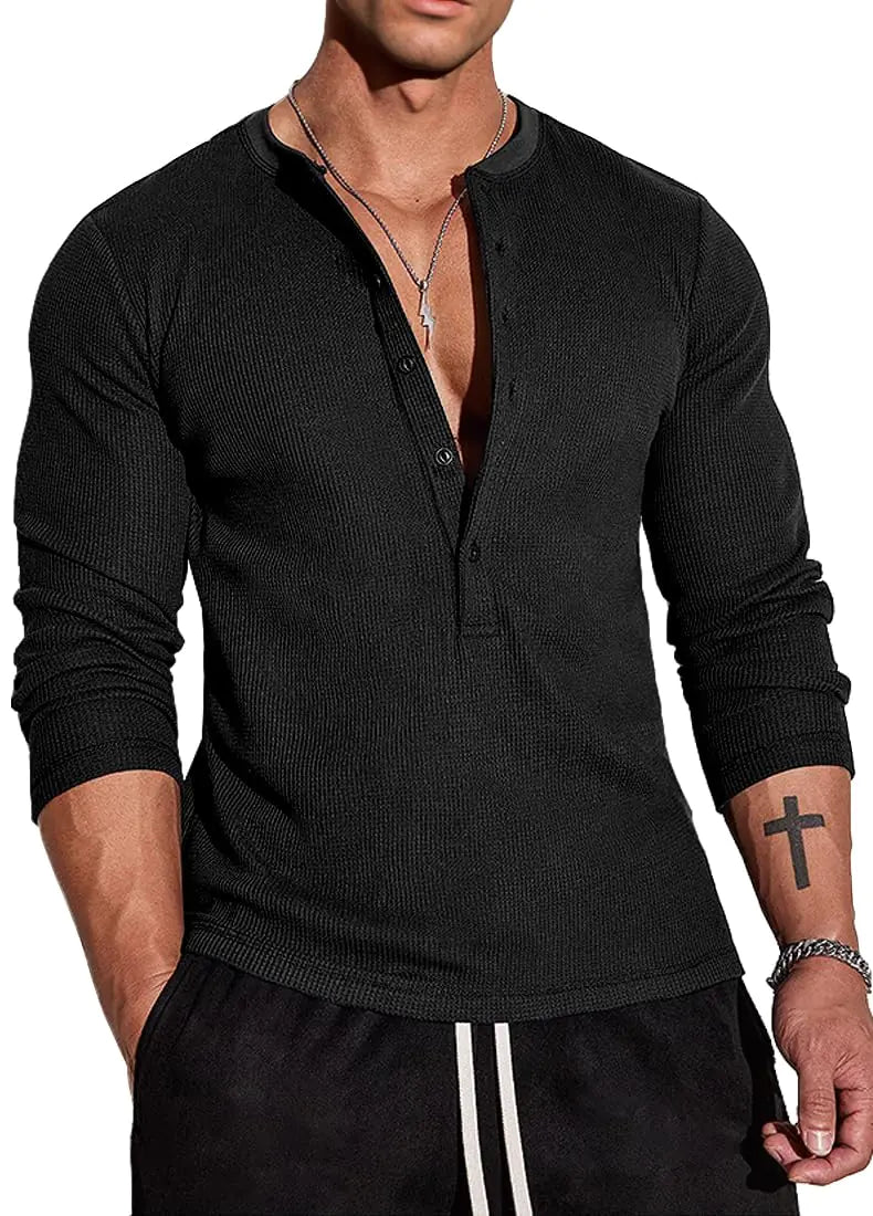 Muscle Cmdr Mens Waffle Henley Shirts